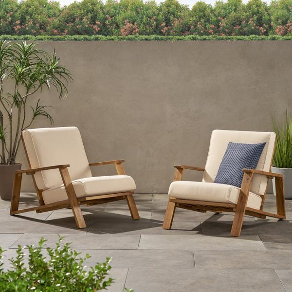 Outdoor Acacia Wood Club Chairs With Cushions (Set Of 2) -