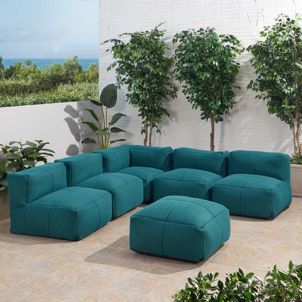 Outdoor Contemporary Fabric 5 Seater Bean Bag Sectional With Ottoman -