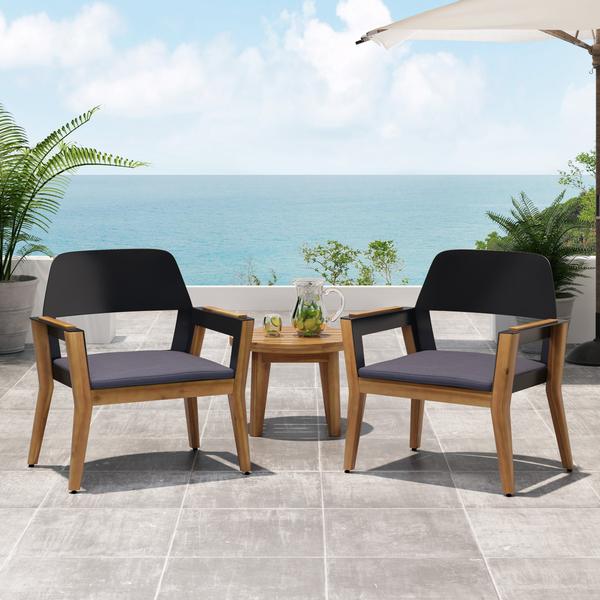 Outdoor Acacia Wood Club Chairs With Cushion (Set Of 2) -