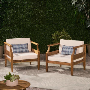 Outdoor Mid-Century Modern Acacia Wood Club Chair With Cushion -