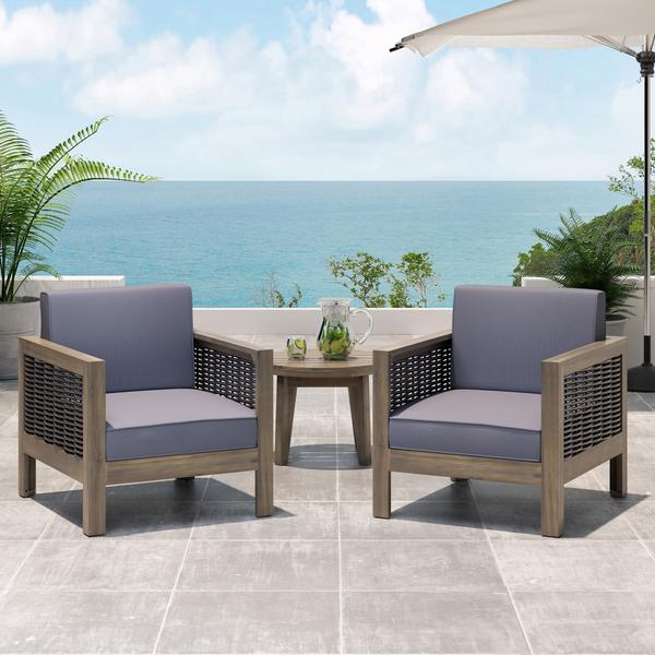 Outdoor Acacia Wood Club Chair With Wicker Accents (Set Of 2) -