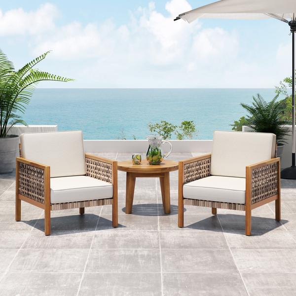 Outdoor Acacia Wood Club Chair With Wicker Accents (Set Of 2) -