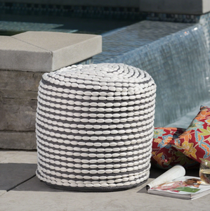 Outdoor Handcrafted Modern Water-Resistant Fabric Cylinder Pouf Ottoman - NH751303