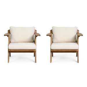 Outdoor Acacia Wood Club Chairs With Cushions (Set 2) -